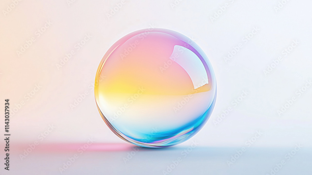 Floating Translucent Glass Sphere with Gradient Hues of Pink, Blue, and Yellow on a Minimalist White Background: A Surreal and Elegant Abstract Wallpaper Floating Translucent Glass Sphere with Gradient Hues of Pink, Blue, and Yellow on a Minimalist White Background: A Surreal and Elegant Abstract Wallpaper