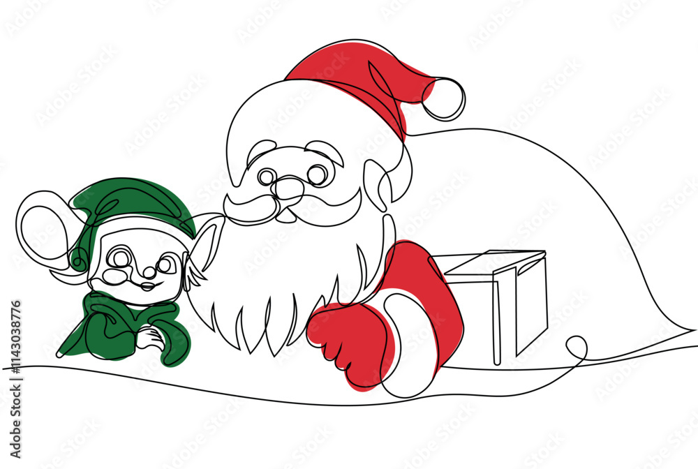 One continuous line drawing Santa Claus on reindeer and sled. concept for Christmas and New Year. Vector illustration One continuous line drawing Santa Claus on reindeer and sled. concept for Christmas and New Year. Vector illustration