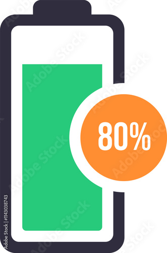 Displaying an eighty percent battery charge indicator over a vibrant green battery icon, representing a sufficient power level for uninterrupted device usage and performance