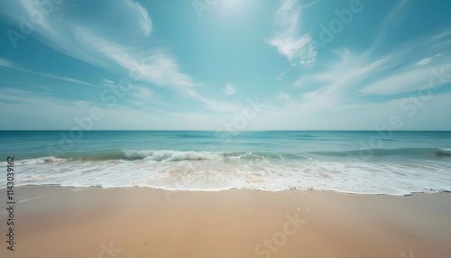 Serene Beach Background with Tranquil Sea and Endless Horizon