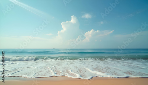 Serene Beach Background with Tranquil Sea and Endless Horizon