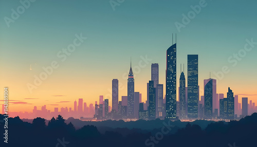 Modern City Landscape with Tall Skyscrapers and Urban Skyline
