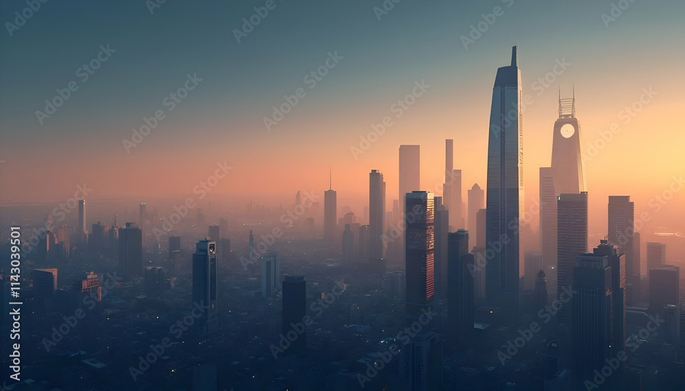 Fototapeta premium Modern City Landscape with Tall Skyscrapers and Urban Skyline