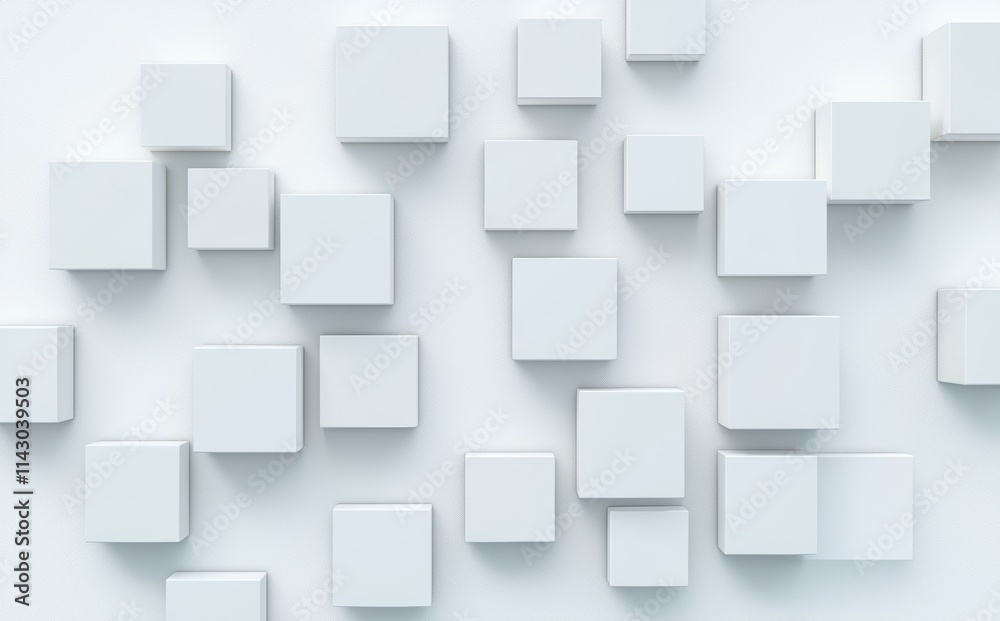 A modern and clean design background featuring an abstract geometric white pattern with cubes. A modern and clean design background featuring an abstract geometric white pattern with cubes.