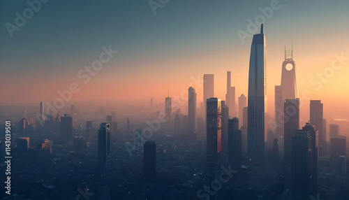 Modern City Landscape with Tall Skyscrapers and Urban Skyline