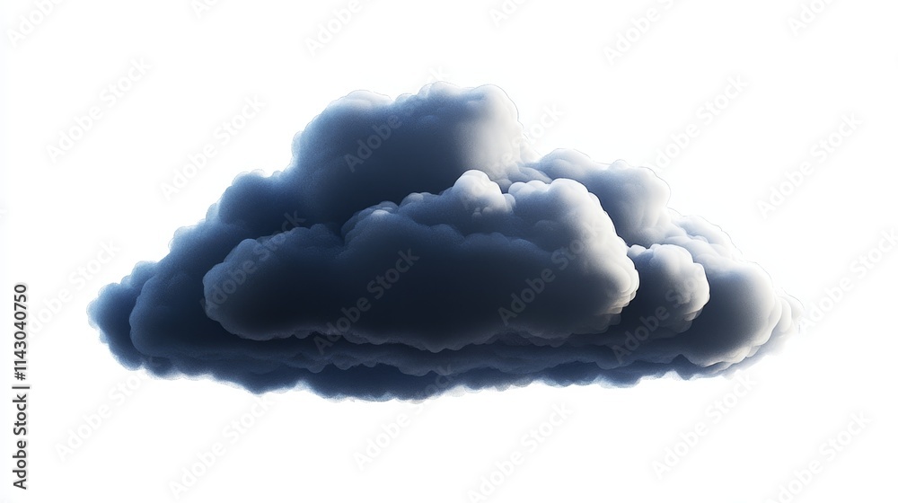 A cloud is shown in the sky on a white background A cloud is shown in the sky on a white background
