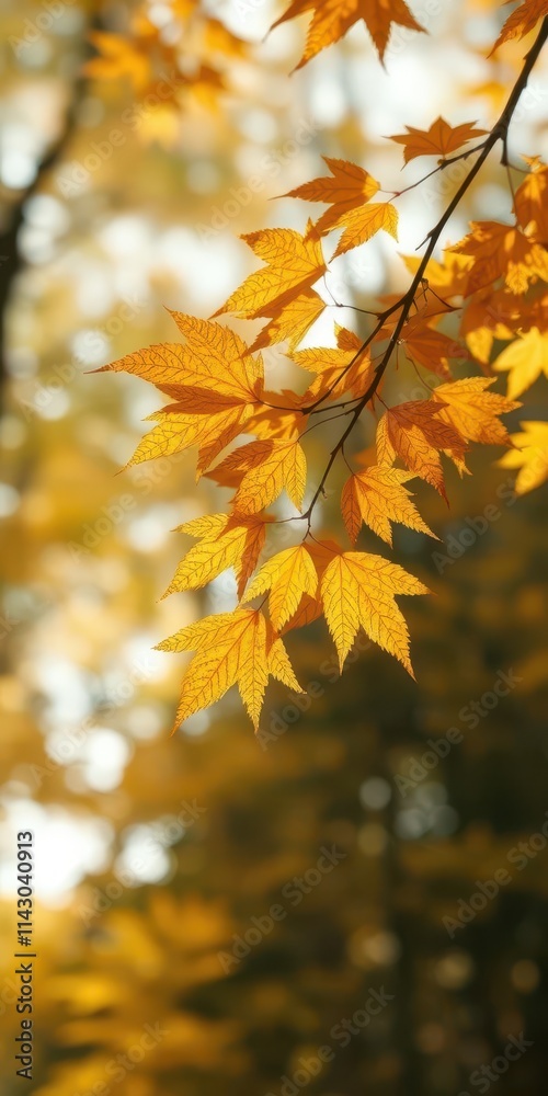 Golden autumn leaves, blurred forest bokeh background, foliage, sunlight, scenic Golden autumn leaves, blurred forest bokeh background, foliage, sunlight, scenic