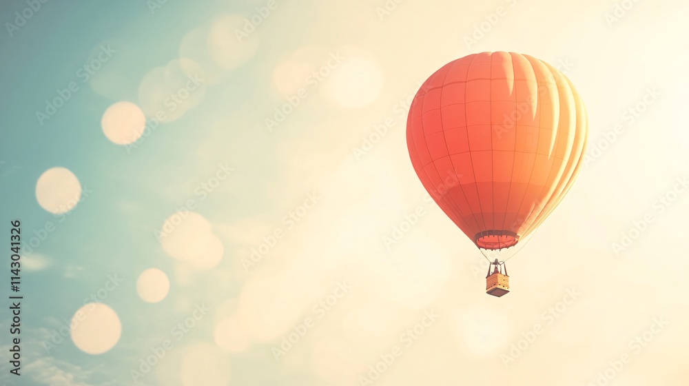 Fototapeta premium Red Hot Air Balloon Floating Above the Landscape
