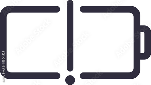 Simple vector icon depicting an empty battery, indicating low power levels with a prominent exclamation mark in the center, all set against a clean white background