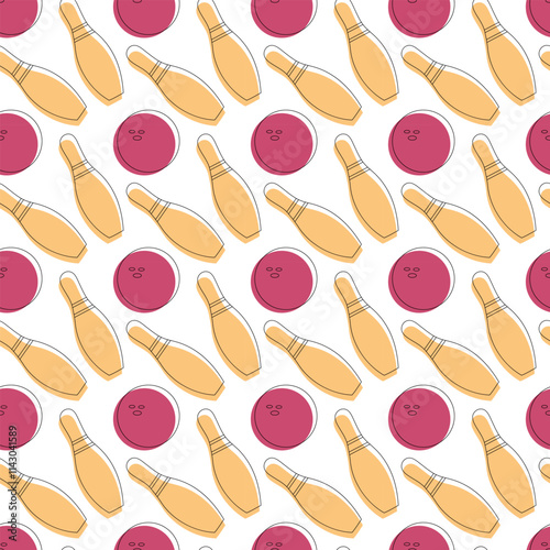 Seamless background with skittles and bowling balls on a blue background