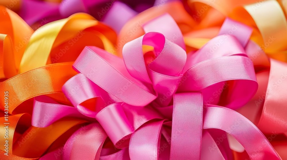A bunch of brightly colored ribbons are arranged in a pile A bunch of brightly colored ribbons are arranged in a pile