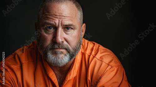 A man with a beard wearing an orange prison uniform