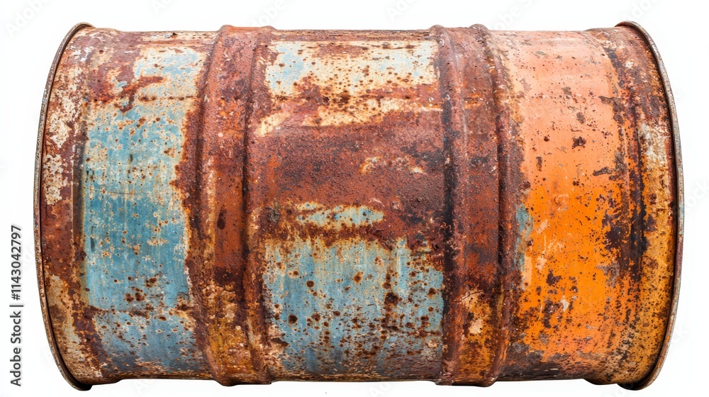 A rusty metal barrel on a white background A rusty metal barrel on a white background