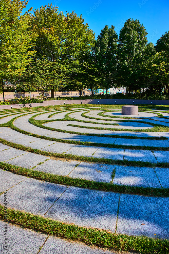 Stone and Grass Labyrinth in Smale Park with Trees Overhead Stone and Grass Labyrinth in Smale Park with Trees Overhead