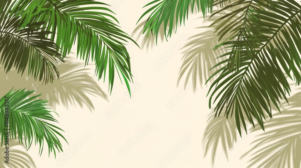 Naklejka premium palm tree leaves on a beige background
