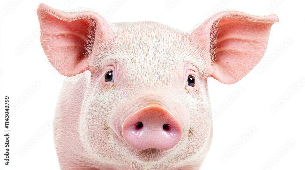 Fototapeta premium A close up of a pig's face on a white background