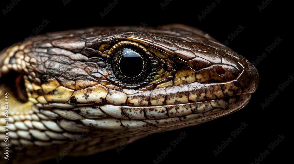 A close up of a snake's head on a black background A close up of a snake's head on a black background