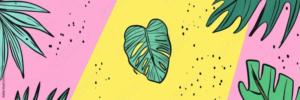 Fototapeta premium Vibrant design featuring geometric and organic forms with tropical elements