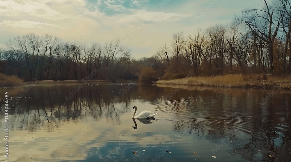 A graceful swan gliding across a tranquil pond A graceful swan gliding across a tranquil pond