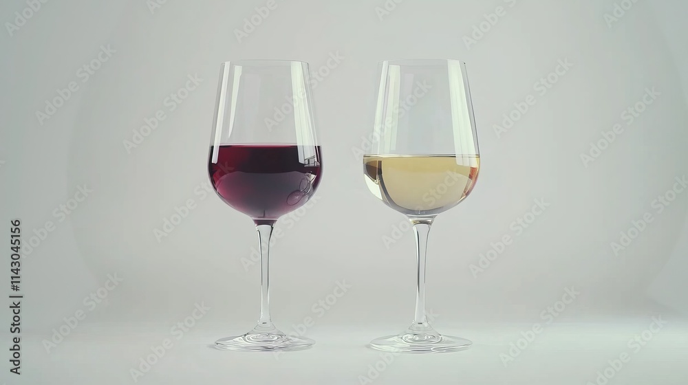 Two glasses of red and white wine on a white background Two glasses of red and white wine on a white background