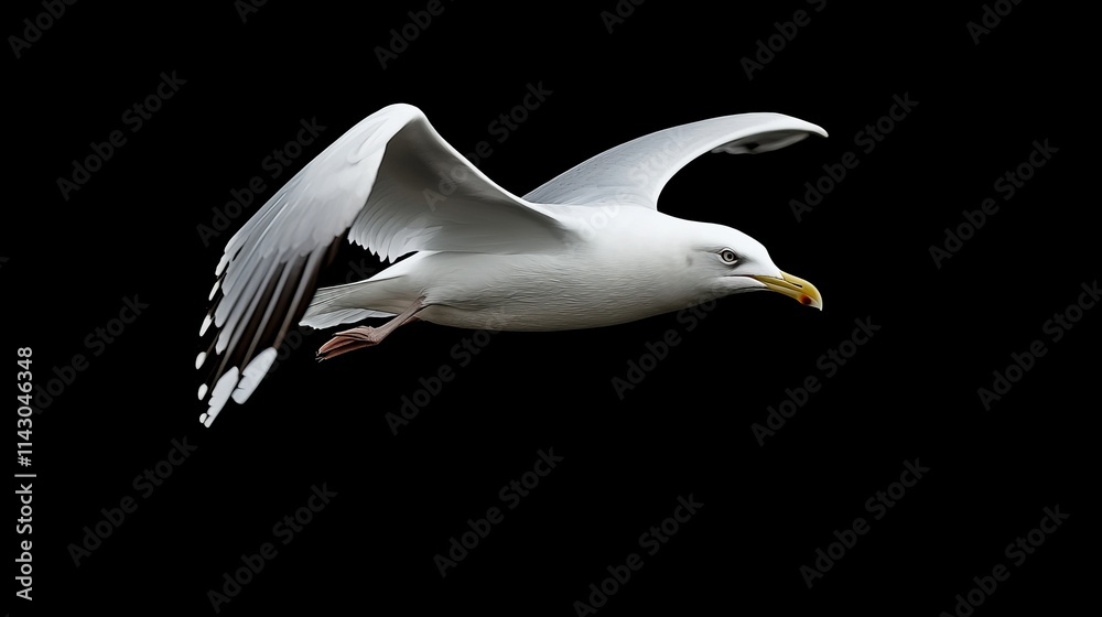 Fototapeta premium A seagull flying through the air with its wings spread