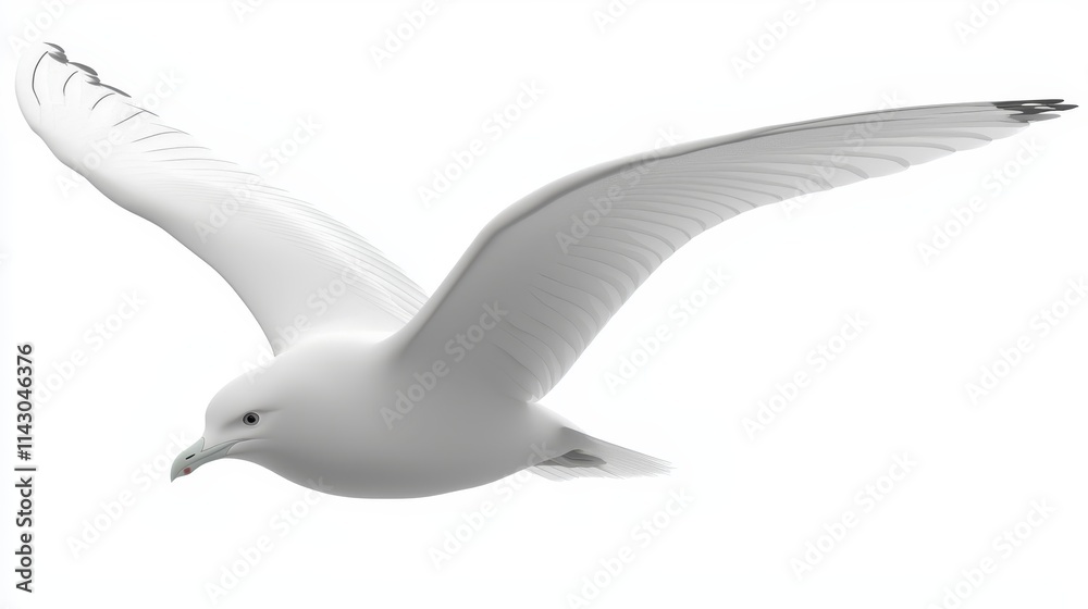 Fototapeta premium A white bird flying through the air with its wings spread