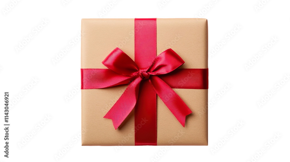 Gift Box Wrapped in Kraft Paper with Elegant Red Ribbon Bow Gift Box Wrapped in Kraft Paper with Elegant Red Ribbon Bow