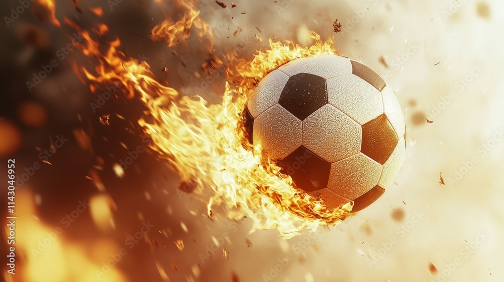Fototapeta premium A soccer ball on fire with a black background