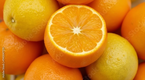 A close-up of vibrant oranges and lemons with droplets of water, showcasing their freshness and high vitamin C content, perfect for a healthy lifestyle theme.