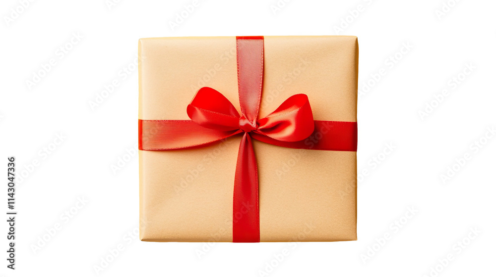 Gift Box Wrapped with Bright Red Ribbon on Transparent Background Gift Box Wrapped with Bright Red Ribbon on Transparent Background
