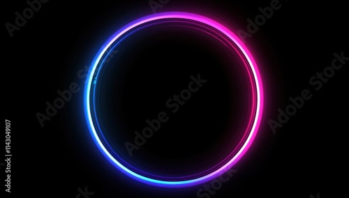 Neon Circle Abstract Background: Vibrant Pink and Blue Glowing Ring on Black