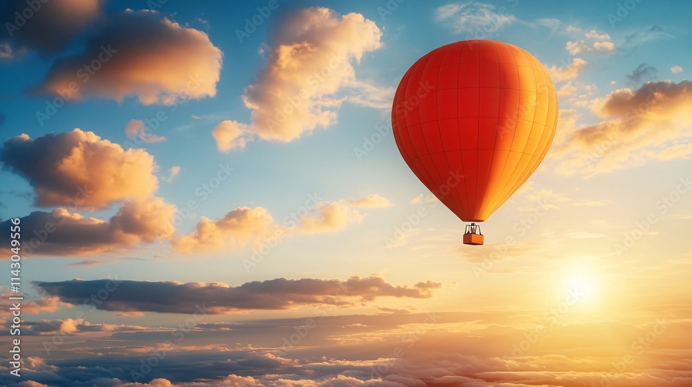 Obraz premium Red Hot Air Balloon in Morning Sky