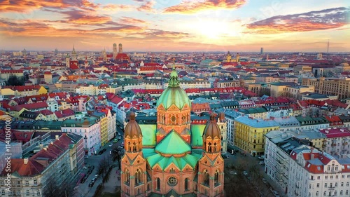 Munich city skyline aerial drone footage of city munchen germany bavaria germany drone footage church cathedral