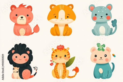 Cute cartoon animals celebrating the Chinese New Year with festive decorations and vibrant colors