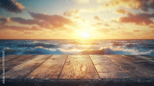 Wallpaper Mural A wooden table with a sunset in the background Torontodigital.ca