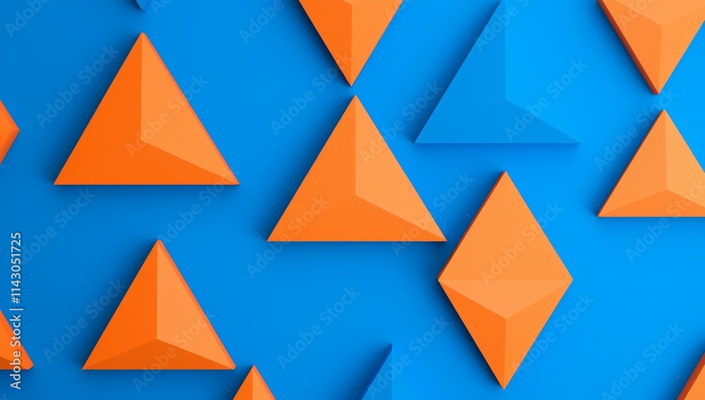 A modern abstract design with blue and orange 3D triangles, perfect for a technology-inspired wall background, web design banner, or wallpaper. A modern abstract design with blue and orange 3D triangles, perfect for a technology-inspired wall background, web design banner, or wallpaper.
