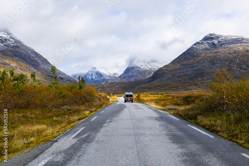 Motorhome camper in autumn in Trollstigen road in Norway, Europe