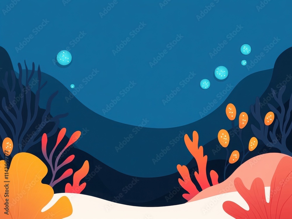 Fototapeta premium A vibrant underwater scene featuring colorful corals and bubbles, perfect for nature lovers and ocean enthusiasts.