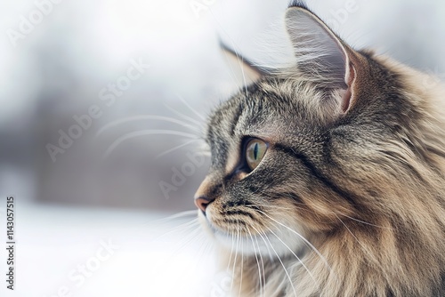 Close-up of majestic cat with sharp gaze and fluffy fur photo