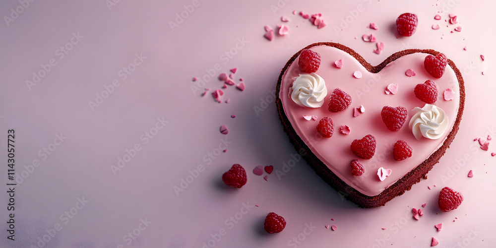 top view of delicious heart shaped cake, generative ai top view of delicious heart shaped cake, generative ai
