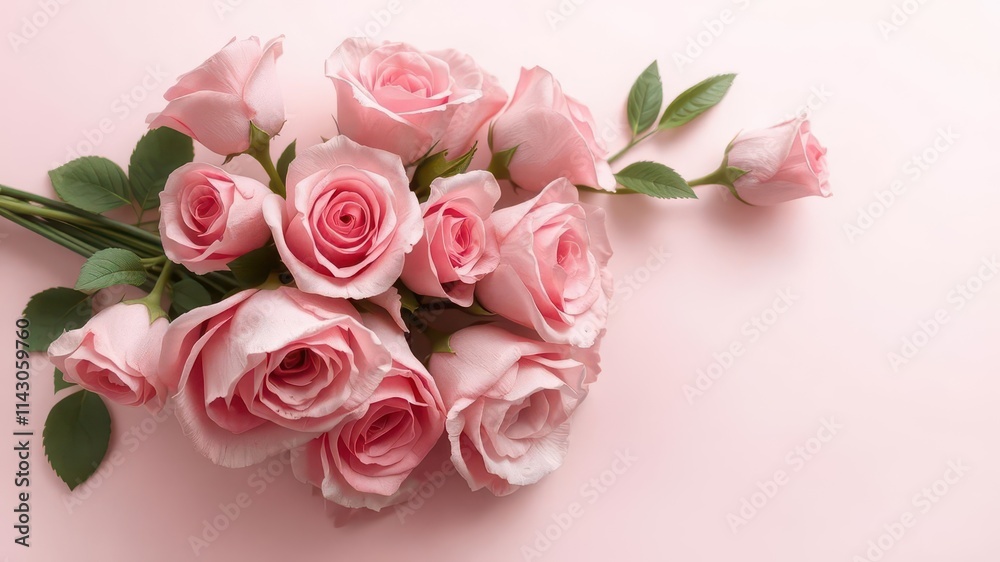 Elegant pink rose bouquet on a blush pink card, floral design, Valentine's Day Elegant pink rose bouquet on a blush pink card, floral design, Valentine's Day