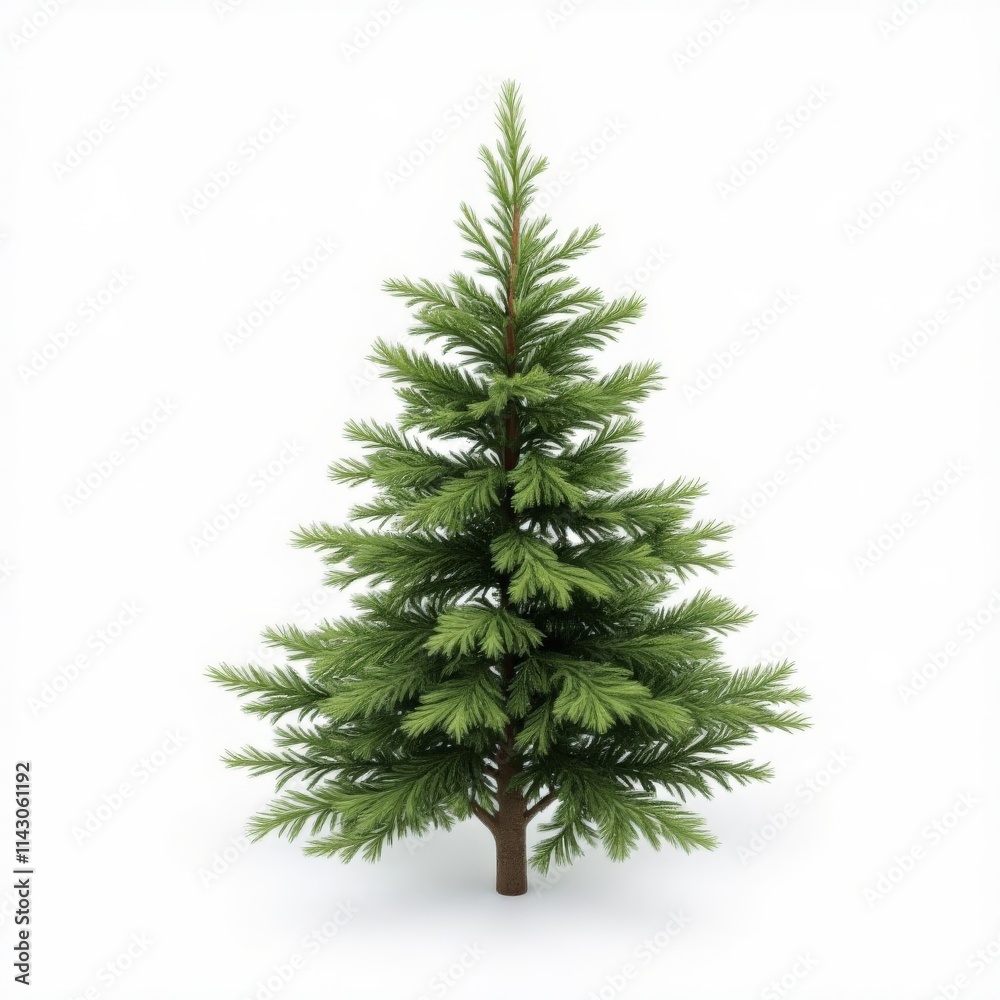 A tall green pine tree stands alone on a white background A tall green pine tree stands alone on a white background