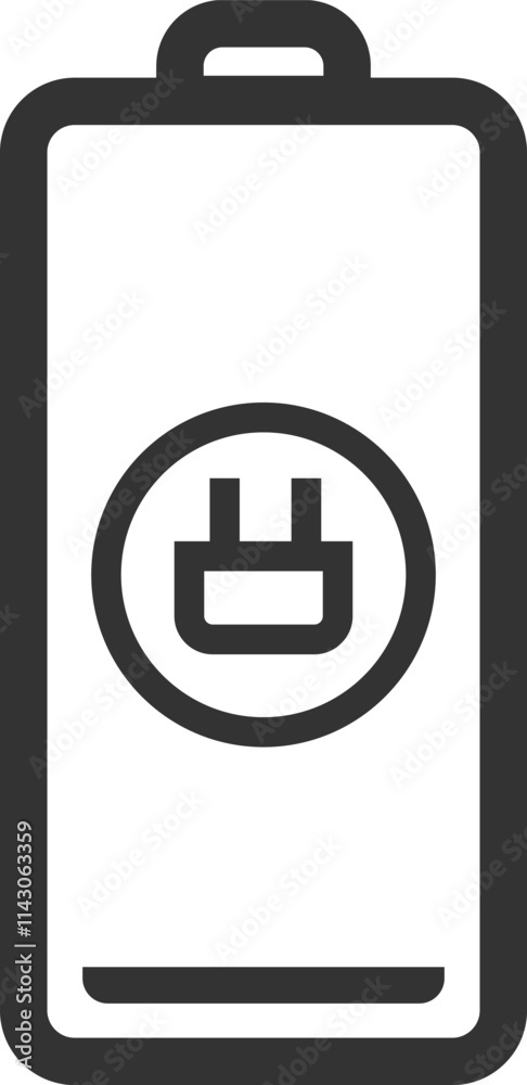 Minimalist vector illustration representing a charging battery, featuring a prominent plug symbol and a charge level indicator, symbolizing portable power and energy replenishment Minimalist vector illustration representing a charging battery, featuring a prominent plug symbol and a charge level indicator, symbolizing portable power and energy replenishment