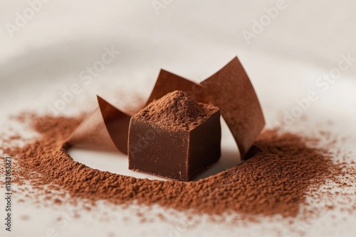 Delicious Dark Chocolate Cube Cocoa Powder Dessert photo