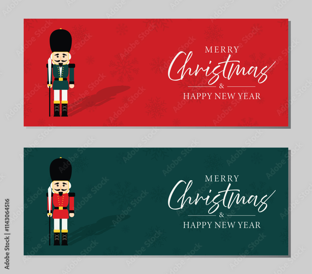 Christmas nutcracker soldier with sword. Antique traditional figurine doll. Vector Christmas illustration in Scandinavian style. Cute nutcracker with mistletoe, Christmas holiday greeting card.