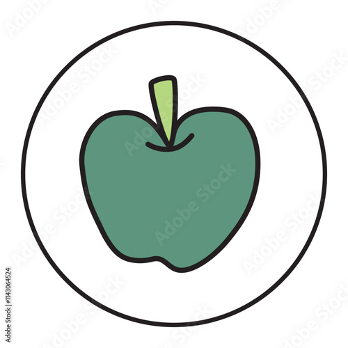 Apple doodle icon or logo, hand drawn with thin line. PNG isolated on transparent background and vector illustration