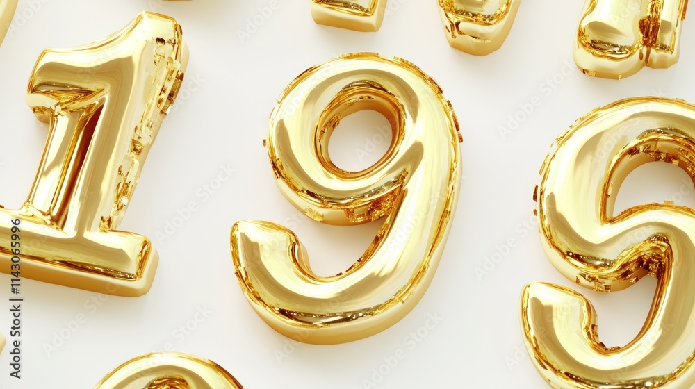 Golden foil number balloons on white background. Golden foil number balloons on white background.