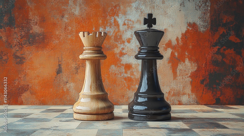 Modern chess-themed background with contrasting textures and simple piece placement, offering a clean and versatile design for content Modern chess-themed background with contrasting textures and simple piece placement, offering a clean and versatile design for content