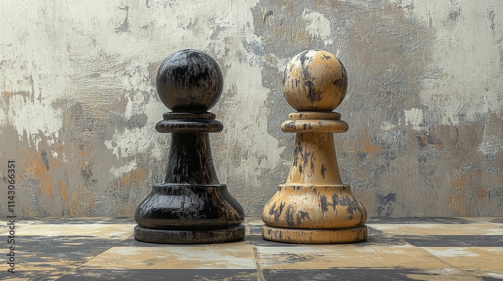 Modern chess-themed background with contrasting textures and simple piece placement, offering a clean and versatile design for content
