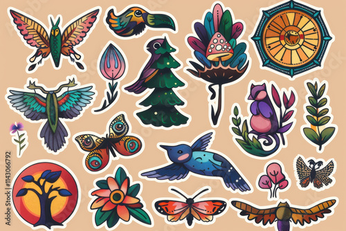 Colorful and playful dinosaur stickers with plants, perfect for children’s decor, scrapbooking, and creative projects.
